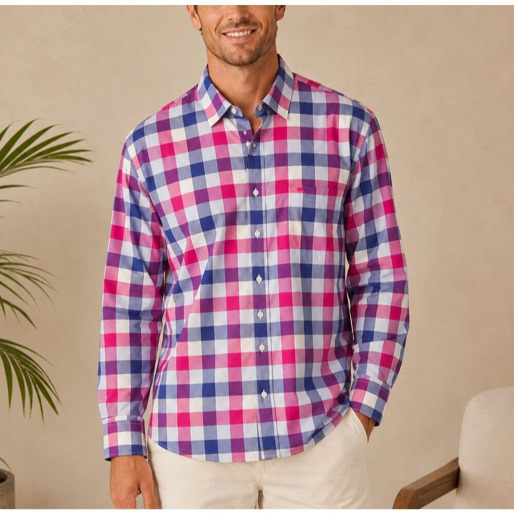 Tommy Bahama Pink Blue White Plaid Button-Down Shirt